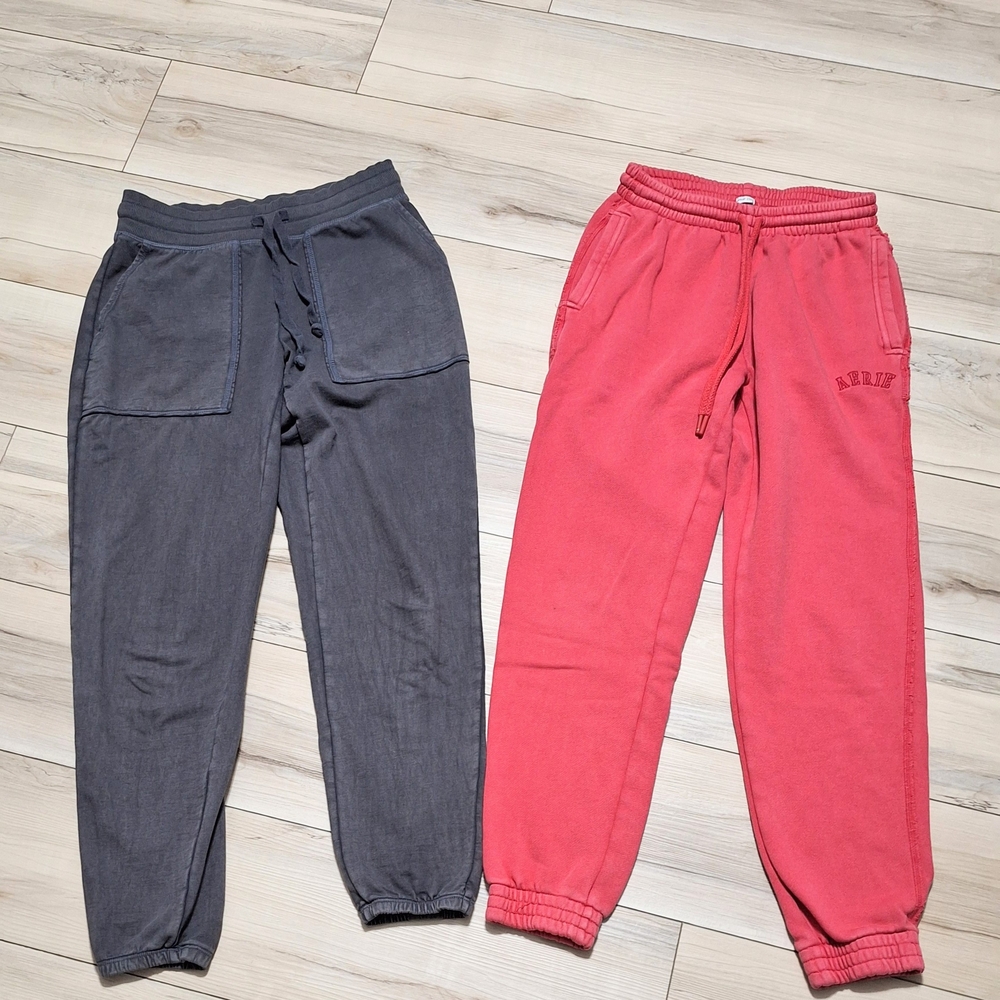 Gray and Red/ Coral AERIE Jogger Pants